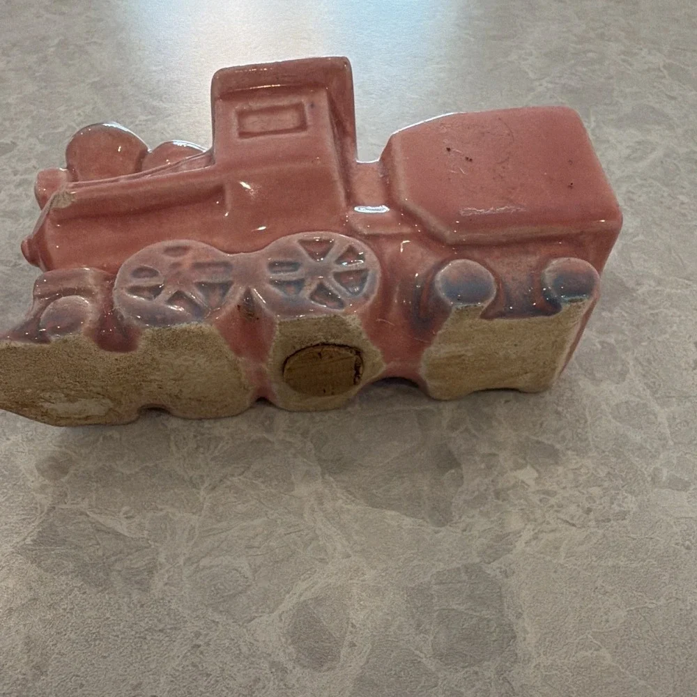 Vintage Pink Ceramic Train Salt and Pepper Shakers Set 2pc Novelty Locomotive